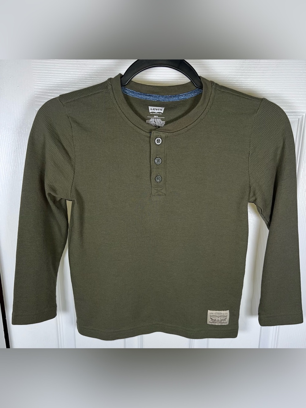 Boys Boy’s Small 6/7 Levi's Olive Green Long-Sleeve Waffle Henley Tee